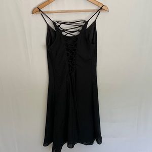 Vintage Betsy & Adam Black Lace Up Back Mini Dress 90s Prom Dance Size Small